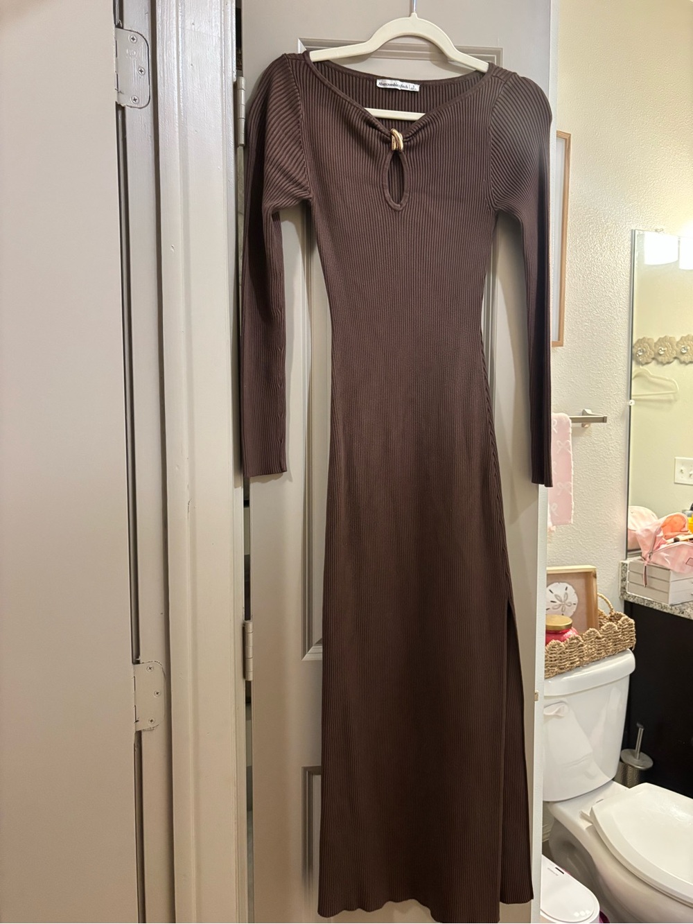 Abercrombie & Fitch Chocolate Brown Ribbed Long Sleeve Maxi Dress
